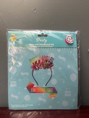Birthday Girl Rainbow Sash and Headband Set NWT